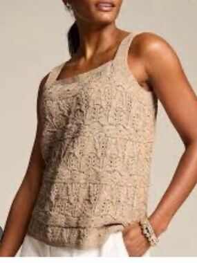 2X Boho Neutral Crochet-Edge Knit lined Tank Top Light Taupe J.Jill barely worn